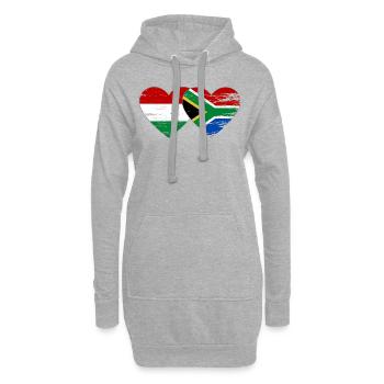 Hongrie Afrique du Sud Drapeau Mains Coeur Forme Utilisé - Sweat-shirt à capuche long Femme - gris chiné - Devant