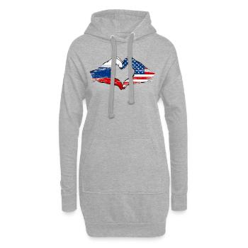 Forme de coeur Russie USA avec mains utilisées - Sweat-shirt à capuche long Femme - gris chiné - Devant