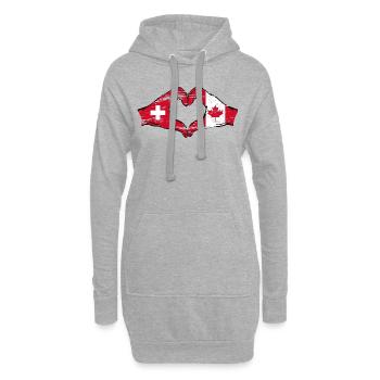 Suisse Canada Drapeau Mains Coeur Forme Utilisé - Sweat-shirt à capuche long Femme - gris chiné - Devant