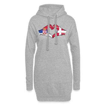 Serbie Danemark drapeau mains coeur forme utilisé - Sweat-shirt à capuche long Femme - gris chiné - Devant