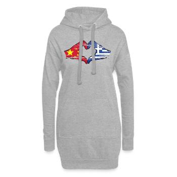 China Griechenland Flagge Hände Herzform used - Hoodie-Kleid - Grau meliert - Vorne