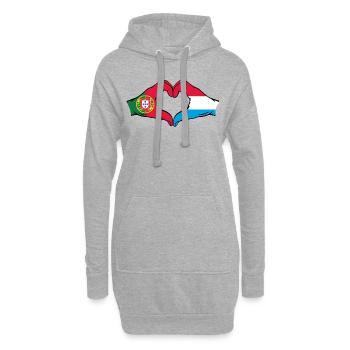 Portugal Luxembourg Drapeau Mains Coeur - Sweat-shirt à capuche long Femme - gris chiné - Devant