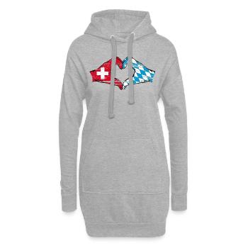 Suisse Bavière Drapeau Mains Coeur Forme Coeur Utilisé - Sweat-shirt à capuche long Femme - gris chiné - Devant