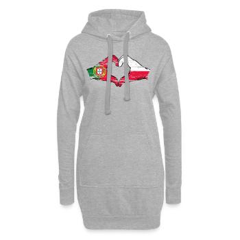 Portugal Pologne Drapeau Coeur Forme Utilisé - Sweat-shirt à capuche long Femme - gris chiné - Devant