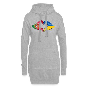 Portugal Ukraine Drapeau Coeur Forme Utilisé - Sweat-shirt à capuche long Femme - gris chiné - Devant