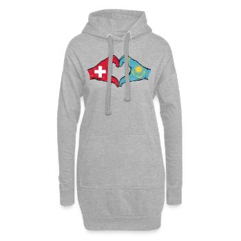 Suisse Kazakhstan Drapeau Mains Coeur Forme Utilisé - Sweat-shirt à capuche long Femme - gris chiné - Devant