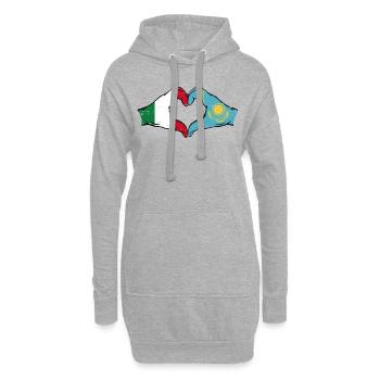 Italie Kazakhstan Drapeau Mains Coeur Forme Utilisé - Sweat-shirt à capuche long Femme - gris chiné - Devant