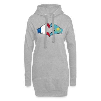 France Kazakhstan Drapeau Mains Coeur Forme Utilisé - Sweat-shirt à capuche long Femme - gris chiné - Devant