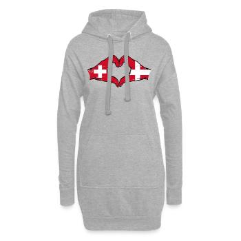Suisse Danemark drapeau mains coeur forme utilisé - Sweat-shirt à capuche long Femme - gris chiné - Devant