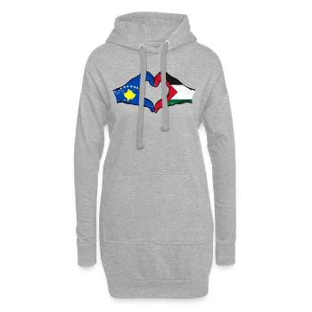 Kosovo Palestine Drapeau Mains Coeur Forme Utilisé - Sweat-shirt à capuche long Femme - gris chiné - Devant