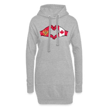 Monténégro Canada drapeau mains forme coeur utilisé - Sweat-shirt à capuche long Femme - gris chiné - Devant