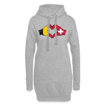 Belgique Suisse Drapeau Mains Coeur Forme Utilisé - Sweat-shirt à capuche long Femme - gris chiné - Devant
