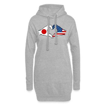 Japon États-Unis mains en forme de cœur - Sweat-shirt à capuche long Femme - gris chiné - Devant