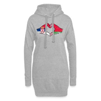 Serbie Biélorussie drapeau mains coeur utilisé - Sweat-shirt à capuche long Femme - gris chiné - Devant