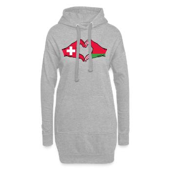 Suisse Biélorussie Drapeau Mains Coeur Forme - Sweat-shirt à capuche long Femme - gris chiné - Devant
