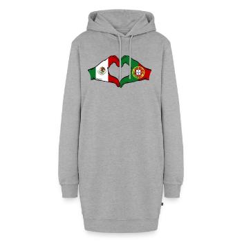 Mexique Portugal Drapeau Mains Coeur Forme - Sweat-shirt à capuche long Femme - gris chiné - Devant