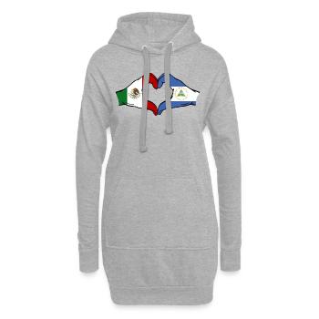 Mexique Nicaragua Drapeau Mains Coeur Forme - Sweat-shirt à capuche long Femme - gris chiné - Devant