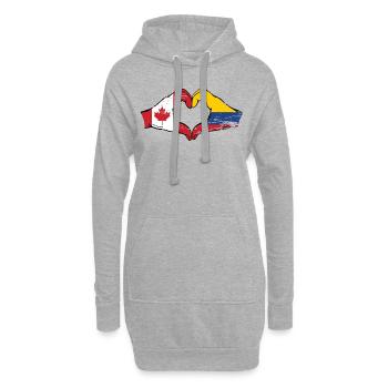 Canada Colombie drapeau mains coeur utilisé - Sweat-shirt à capuche long Femme - gris chiné - Devant