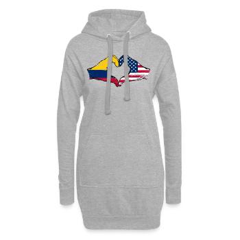 Colombie États-Unis drapeau mains forme de coeur utilisé - Sweat-shirt à capuche long Femme - gris chiné - Devant