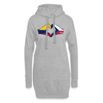 Colombie République tchèque drapeau mains forme de coeur utilisé - Sweat-shirt à capuche long Femme - gris chiné - Devant