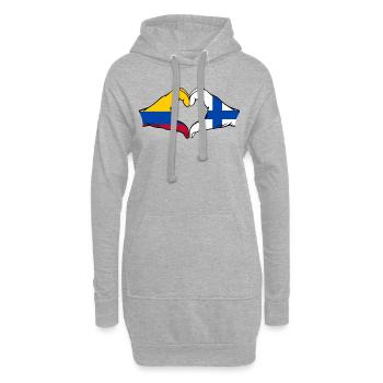 Colombie Finlande Drapeau Mains Coeur Forme - Sweat-shirt à capuche long Femme - gris chiné - Devant