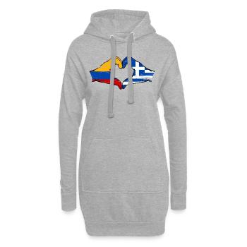 Colombie Grèce Drapeau Mains Coeur Forme Utilisé - Sweat-shirt à capuche long Femme - gris chiné - Devant