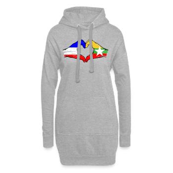 Hollande Myanmar drapeau mains forme de coeur utilisé - Sweat-shirt à capuche long Femme - gris chiné - Devant