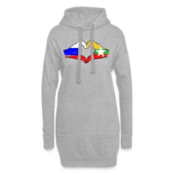 Russie Myanmar drapeau mains forme de coeur utilisé - Sweat-shirt à capuche long Femme - gris chiné - Devant