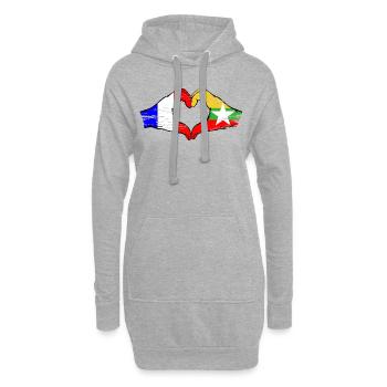 France Myanmar drapeau mains forme coeur utilisé - Sweat-shirt à capuche long Femme - gris chiné - Devant