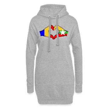 Roumanie Myanmar Drapeau Mains Coeur Forme - Sweat-shirt à capuche long Femme - gris chiné - Devant