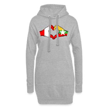 Pérou Myanmar Drapeau Mains Coeur Forme - Sweat-shirt à capuche long Femme - gris chiné - Devant