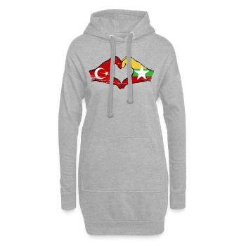 Turquie Myanmar drapeau mains forme de coeur utilisé - Sweat-shirt à capuche long Femme - gris chiné - Devant