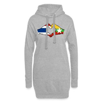 Thaïlande Myanmar drapeau mains coeur - Sweat-shirt à capuche long Femme - gris chiné - Devant