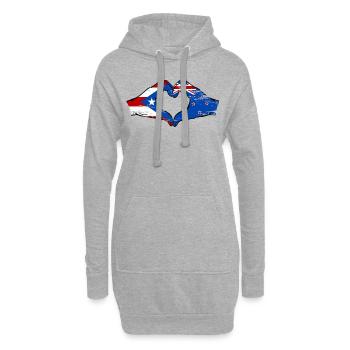 Porto Rico Nouvelle-Zélande drapeau mains forme de coeur utilisé - Sweat-shirt à capuche long Femme - gris chiné - Devant