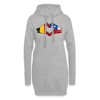 Belgique Drapeau Chili mains forme de coeur utilisé - Sweat-shirt à capuche long Femme - gris chiné - Devant