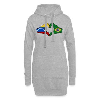 Venezuela Brésil Drapeau Mains Coeur Forme - Sweat-shirt à capuche long Femme - gris chiné - Devant