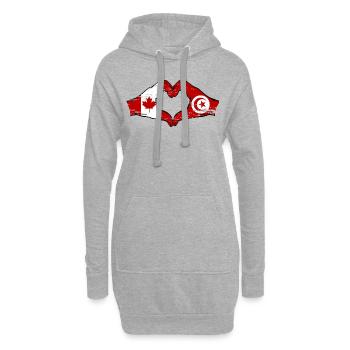 Drapeau du Canada Tunisie mains en forme de coeur utilisé - Sweat-shirt à capuche long Femme - gris chiné - Devant