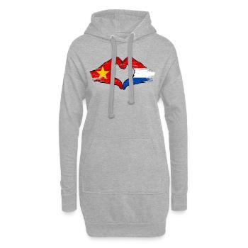 Vietnam Hollande drapeau mains forme coeur utilisé - Sweat-shirt à capuche long Femme - gris chiné - Devant