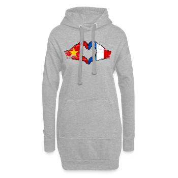 Vietnam France Drapeau Mains Coeur Forme Utilisé - Sweat-shirt à capuche long Femme - gris chiné - Devant