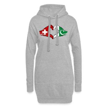 Suisse Pakistan drapeau mains coeur forme utilisé - Sweat-shirt à capuche long Femme - gris chiné - Devant