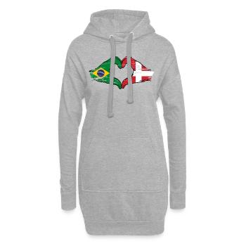 Brésil Danemark drapeau mains forme de coeur utilisé - Sweat-shirt à capuche long Femme - gris chiné - Devant