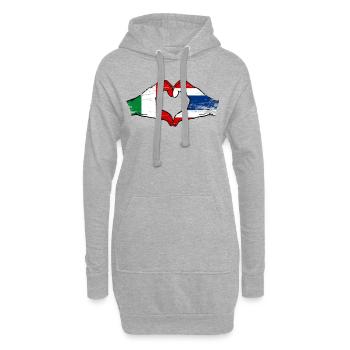 Italie Drapeau Thaïlande mains forme coeur utilisé - Sweat-shirt à capuche long Femme - gris chiné - Devant