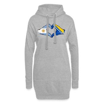 Argentine Bosnie Drapeau Mains Coeur Forme Utilisé - Sweat-shirt à capuche long Femme - gris chiné - Devant