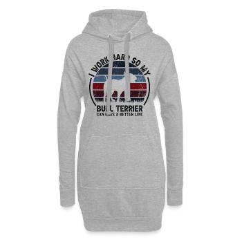 Work Hard - Retro Bull Terrier - Hoodie Dress - heather grey - Front