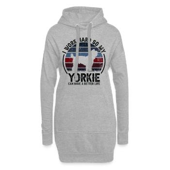 Travaillez dur - Retro Yorkie - Sweat-shirt à capuche long Femme - gris chiné - Devant