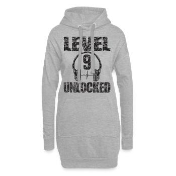 Level 9 Unlocked Geburtstagsgeschenk 9 Jahre 9. - Hoodie-Kleid - Grau meliert - Vorne