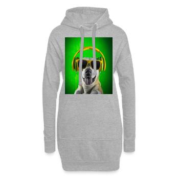 Chien avec écouteurs et fond vert - Sweat-shirt à capuche long Femme - gris chiné - Devant