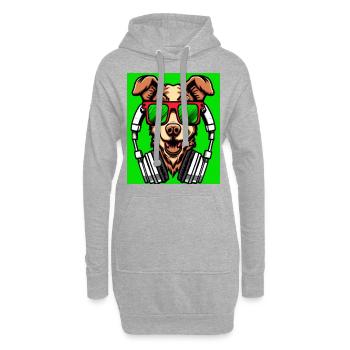 Chien avec écouteurs et fond vert - Sweat-shirt à capuche long Femme - gris chiné - Devant
