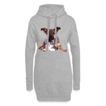 Süßes Hundebaby und Katzenbaby - Hoodie-Kleid - Grau meliert - Vorne