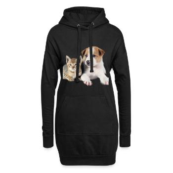 Süßes Hundebaby und Katzenbaby - Hoodie-Kleid - Schwarz - Vorne